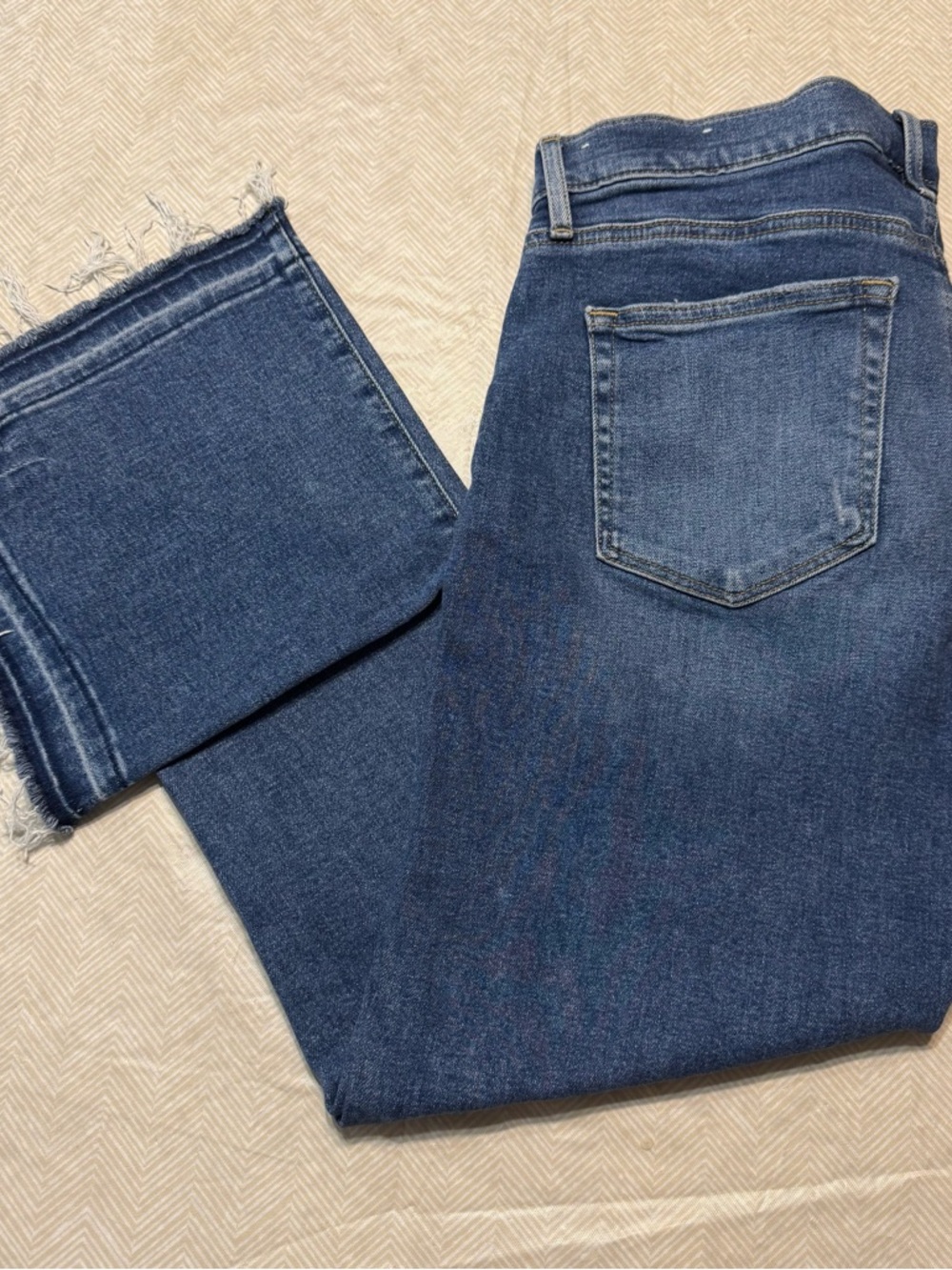 LOFT Dark Blue Cropped Frayed-Hem Jeans